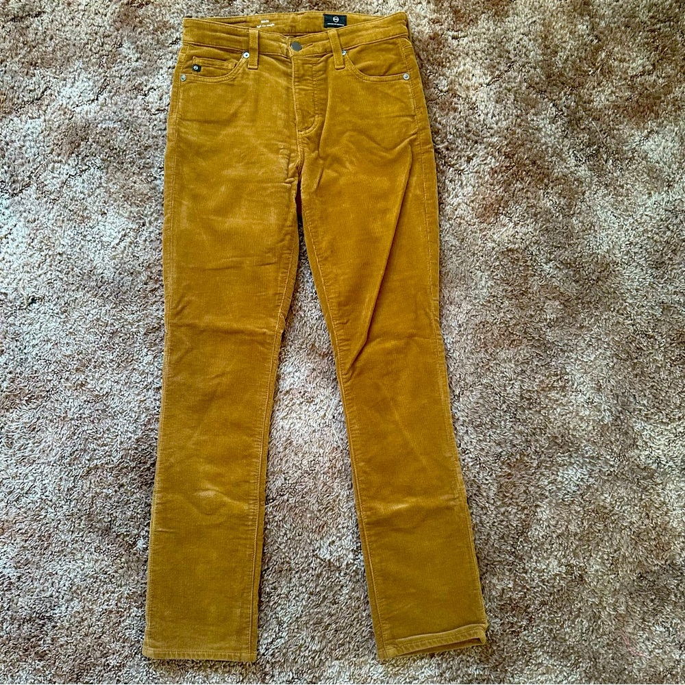 AG Adriano Goldschmied Mari High-Rise Slim Straight Corduroy Pants Tan Size 29”